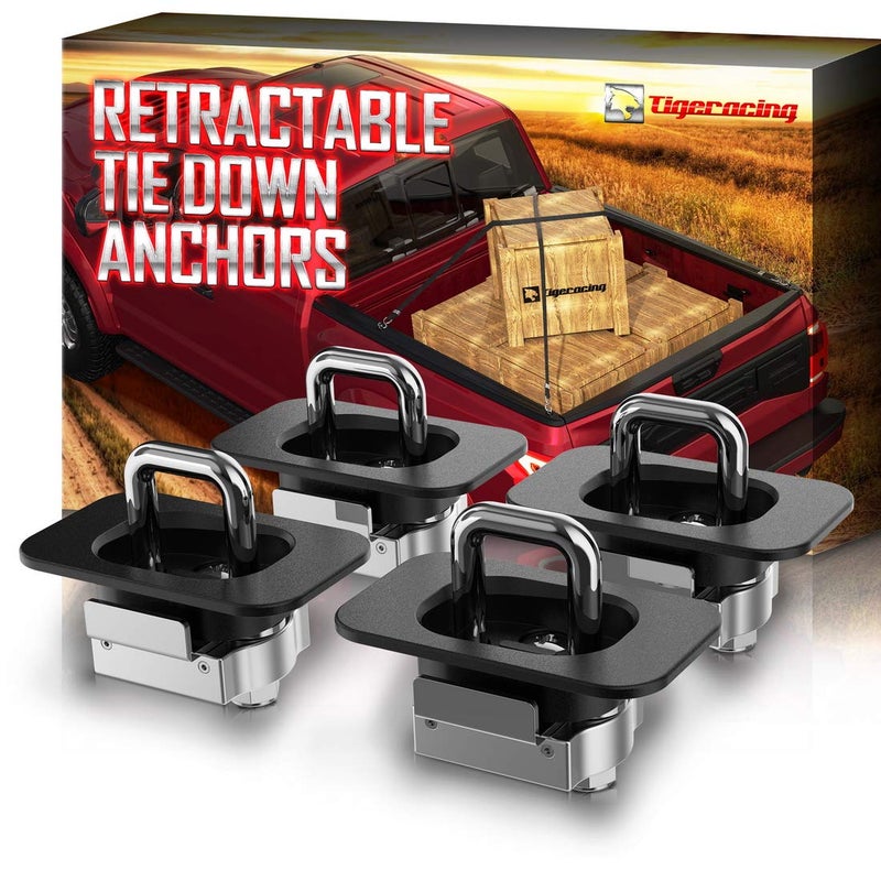 Tigeracing Tie Down Anchors Retractable Truck Bed Top Side D Ring Compatible with 2015-2026 F150 / 17-26 F250 & F350 Super Duty / 17-26 Raptor - 3000 LBS Capacity of 4 - Image 1